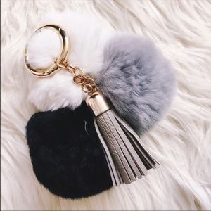 Black, Gray, White, Pom Pom w/Gray Tassel Keychain